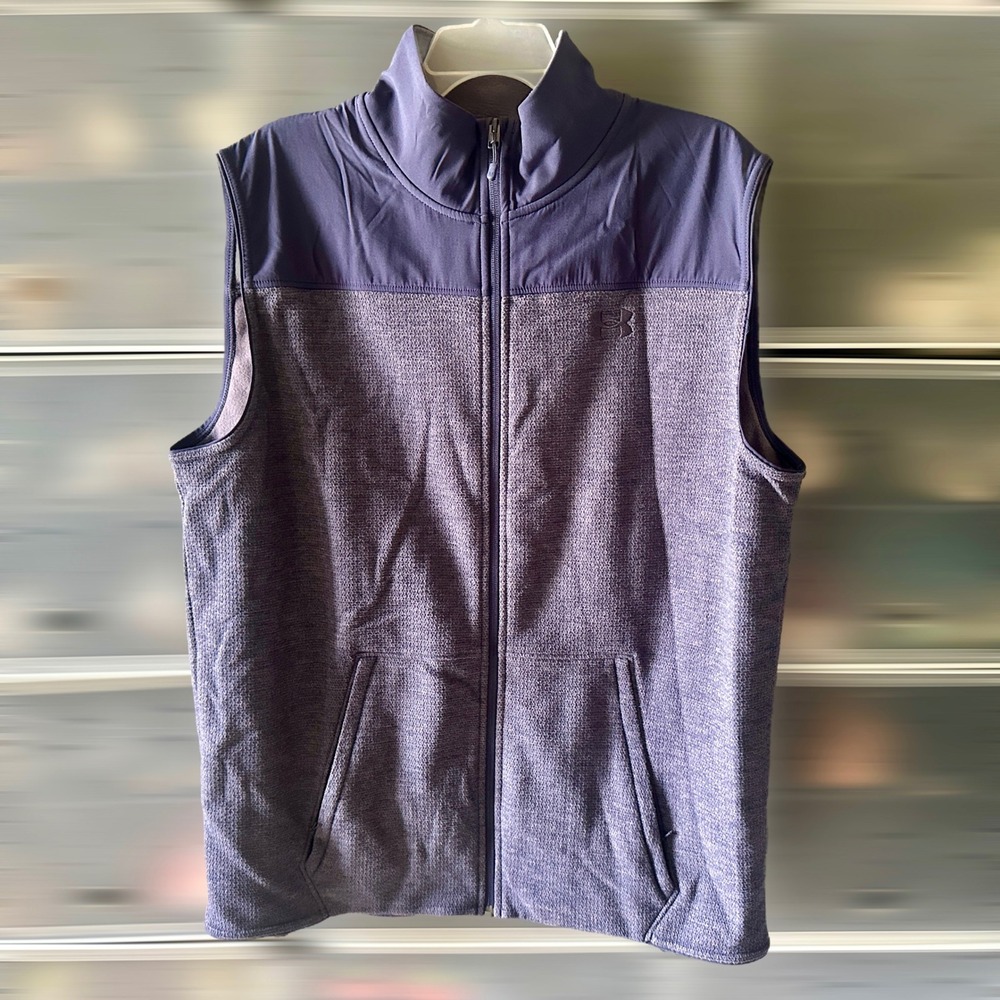 Under Armour Mens XL Full Zip Fleece Vest Purple Textured Golf Training Layer